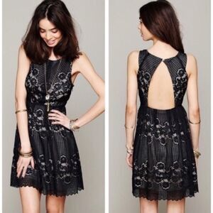 Free People Black Lace Overlay Lined Rocco Dress 0